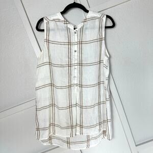 Christian Soriano New York 100% Linen Sleeveless Blouse Windowpane Plaid Sz: M